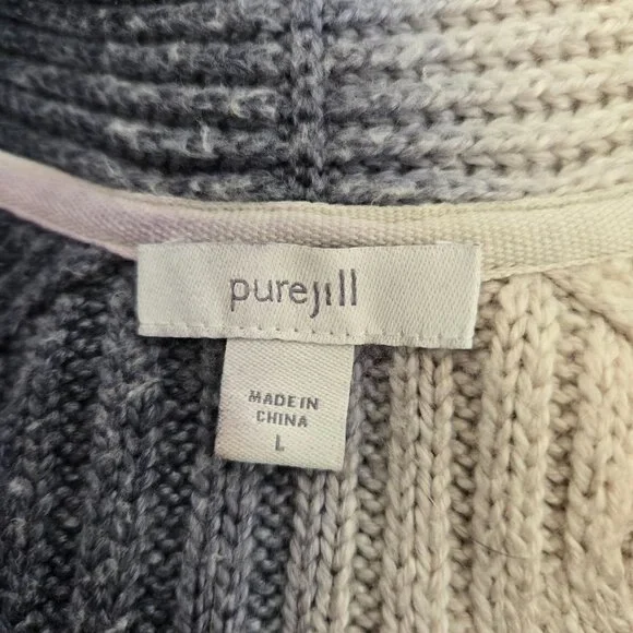 J.Jill Pure Jill Women's Cable Knit Cardigan Open Front Blue Ivory Tie-dye Large - Picture 15 of 16